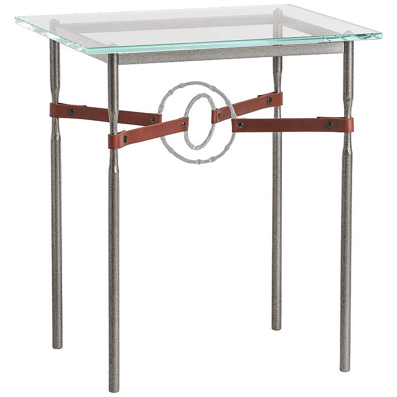 Equus 22&quot; Wide Iron Side Table w/ Platinum Ring Brown Strap