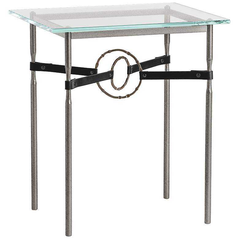 Equus 22 inch Wide Iron Side Table with Bronze Ring Black Strap
