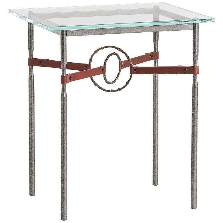 Image 1 Equus 22 inch Wide Iron Side Table with Bronze Ring Brown Strap