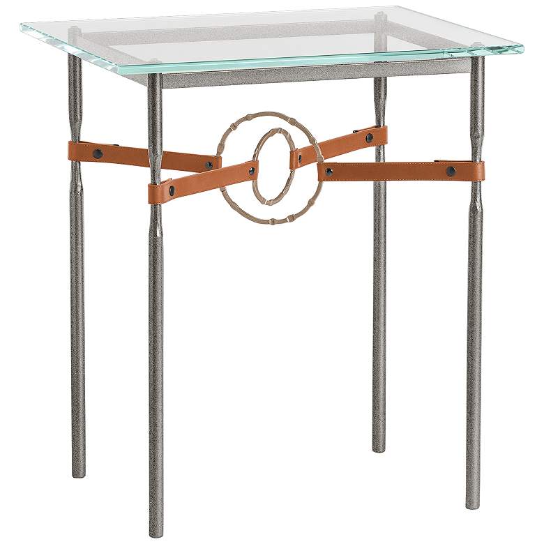 Equus 22 inch Wide Iron Side Table with Gold Ring Chestnut Strap