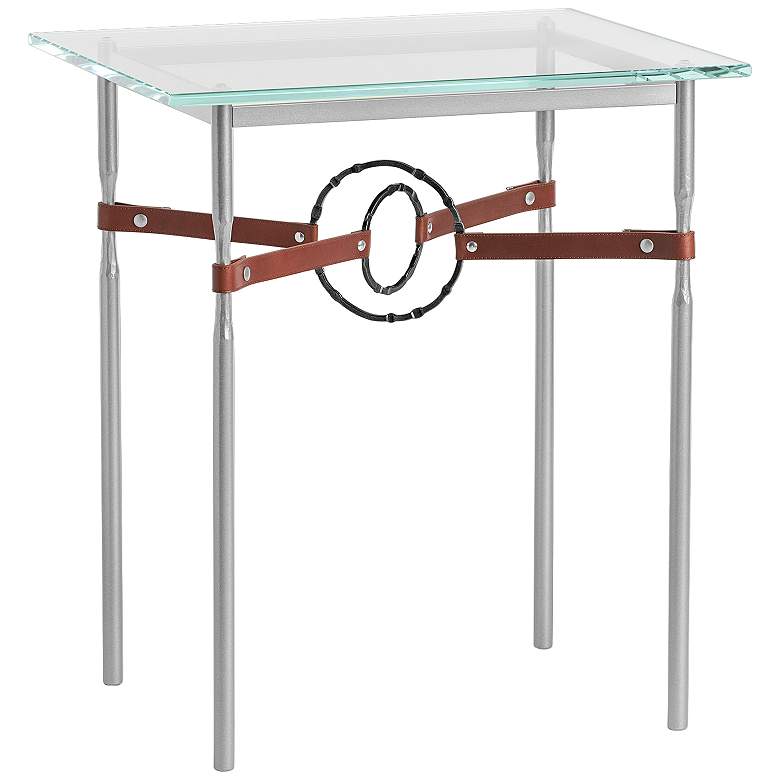 Image 1 Equus 22 inch Wide Platinum Side Table w/ Black Ring Brown Strap