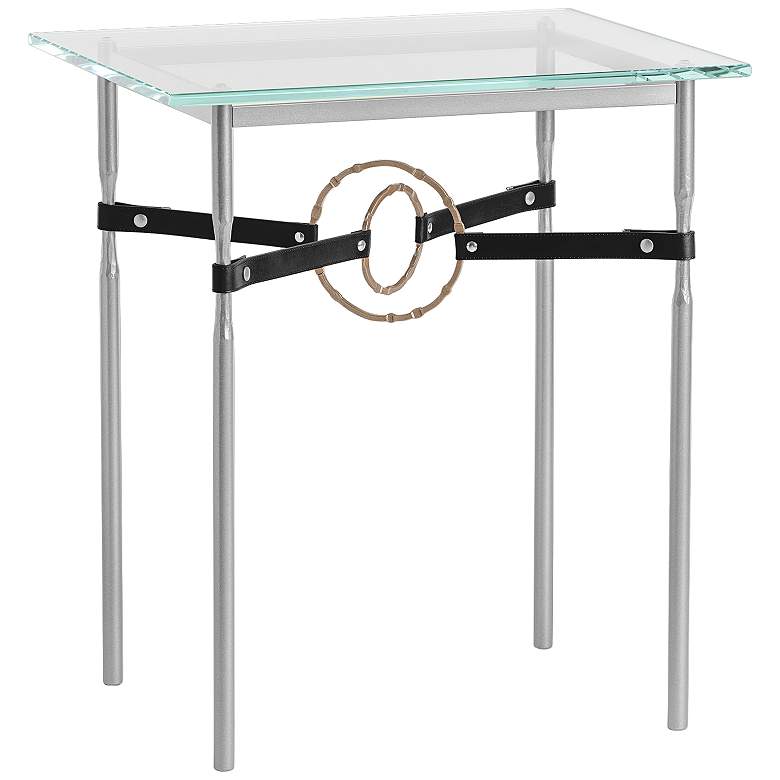 Image 1 Equus 22 inch Wide Platinum Side Table w/ Gold Ring Black Strap