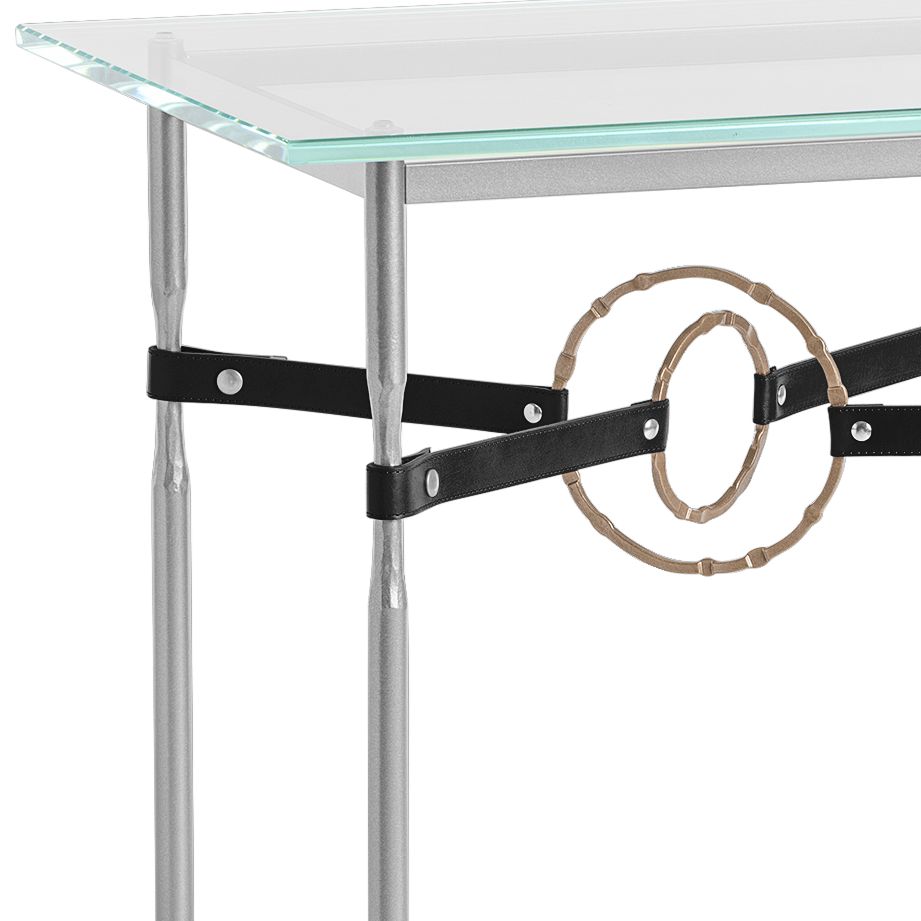 Image 2 Equus 22" Wide Platinum Side Table w/ Gold Ring Black Strap more views
