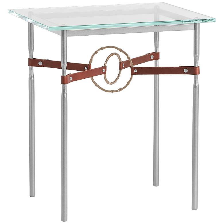 Equus 22&quot; Wide Platinum Side Table w/ Gold Ring Brown Strap