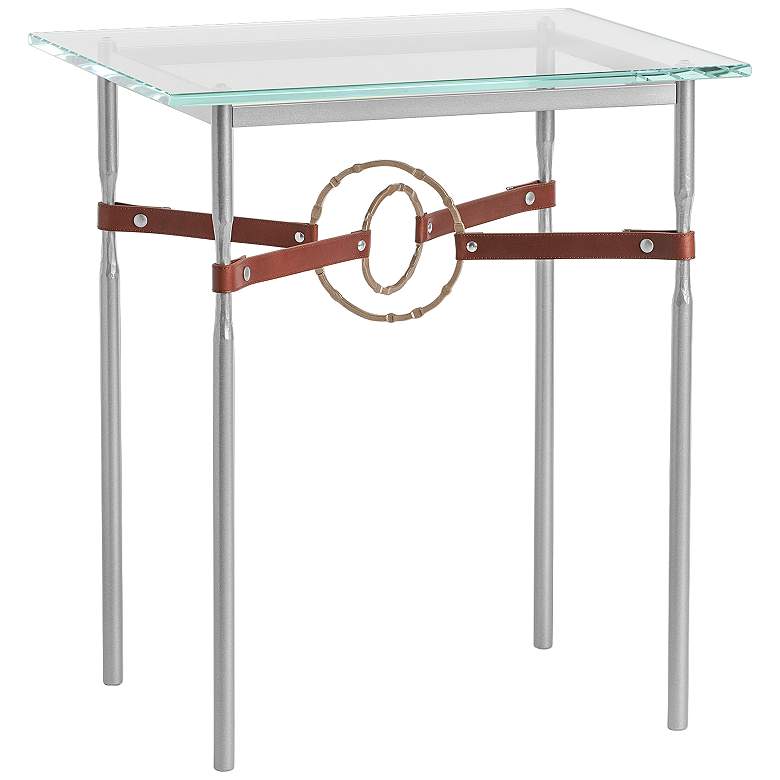 Image 1 Equus 22" Wide Platinum Side Table w/ Gold Ring Brown Strap