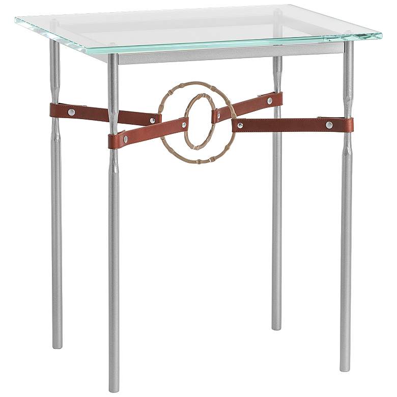 Image 1 Equus 22 inch Wide Platinum Side Table w/ Gold Ring Brown Strap