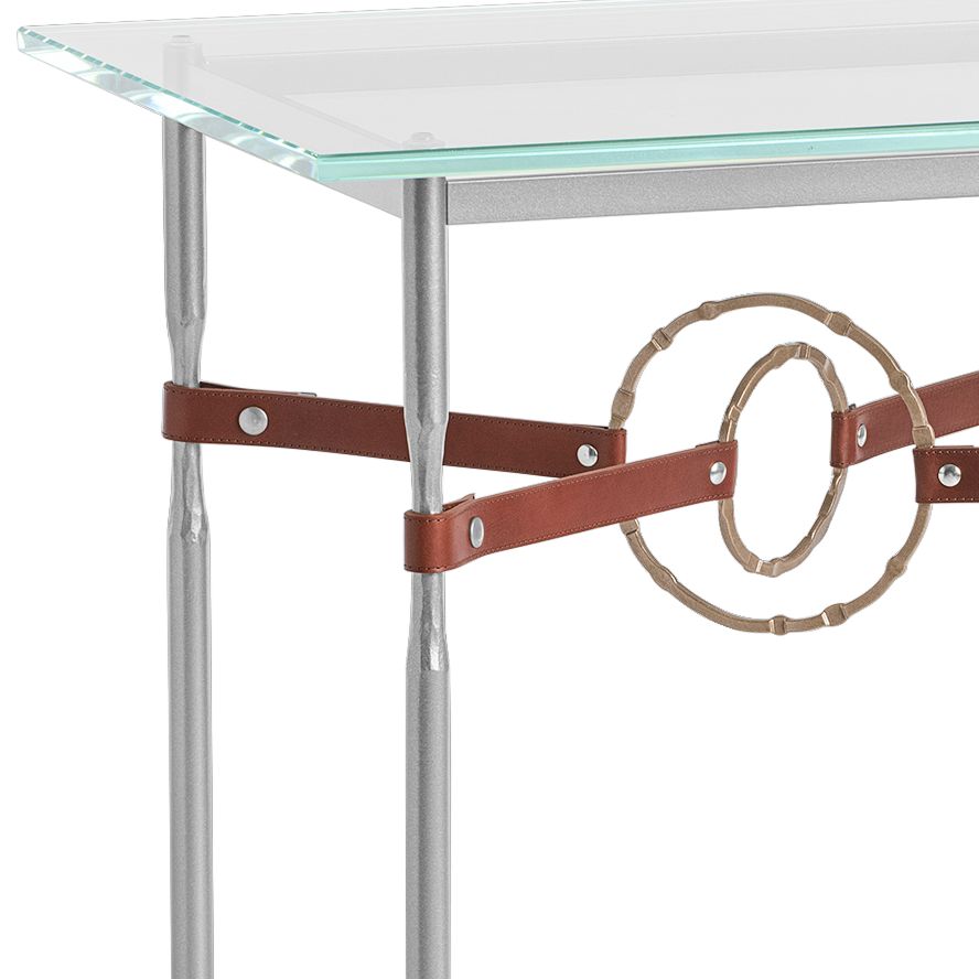Image 2 Equus 22" Wide Platinum Side Table w/ Gold Ring Brown Strap more views