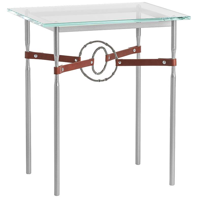 Equus 22&quot; Wide Platinum Side Table w/ Iron Ring Brown Strap