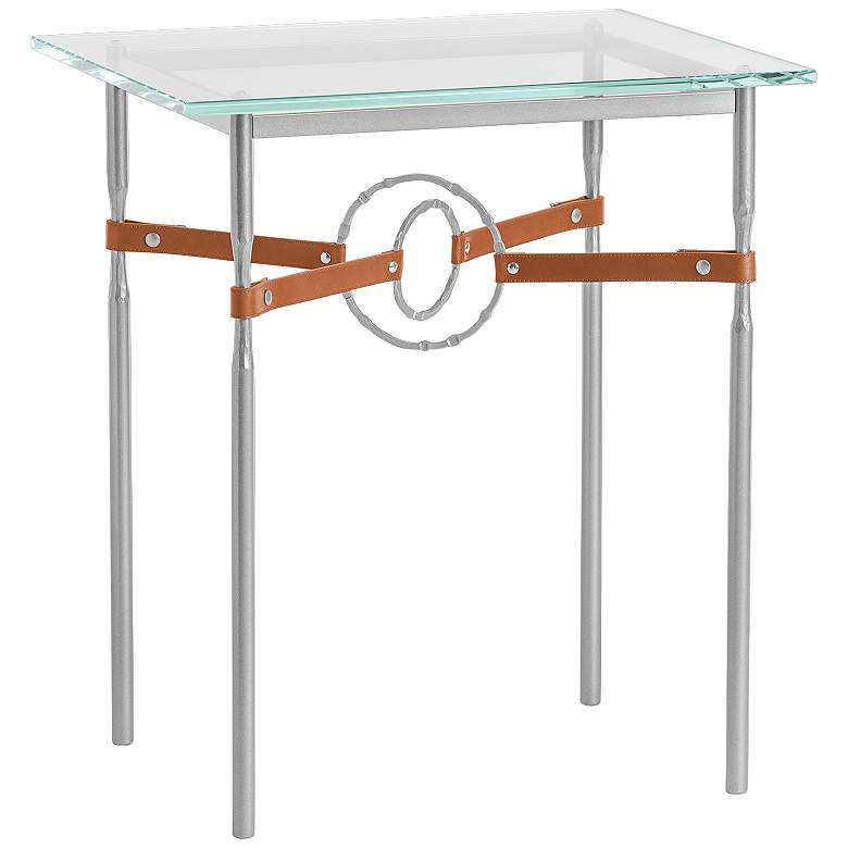 Image 1 Equus 22 inch Wide Platinum Side Table with Ring Chestnut Strap