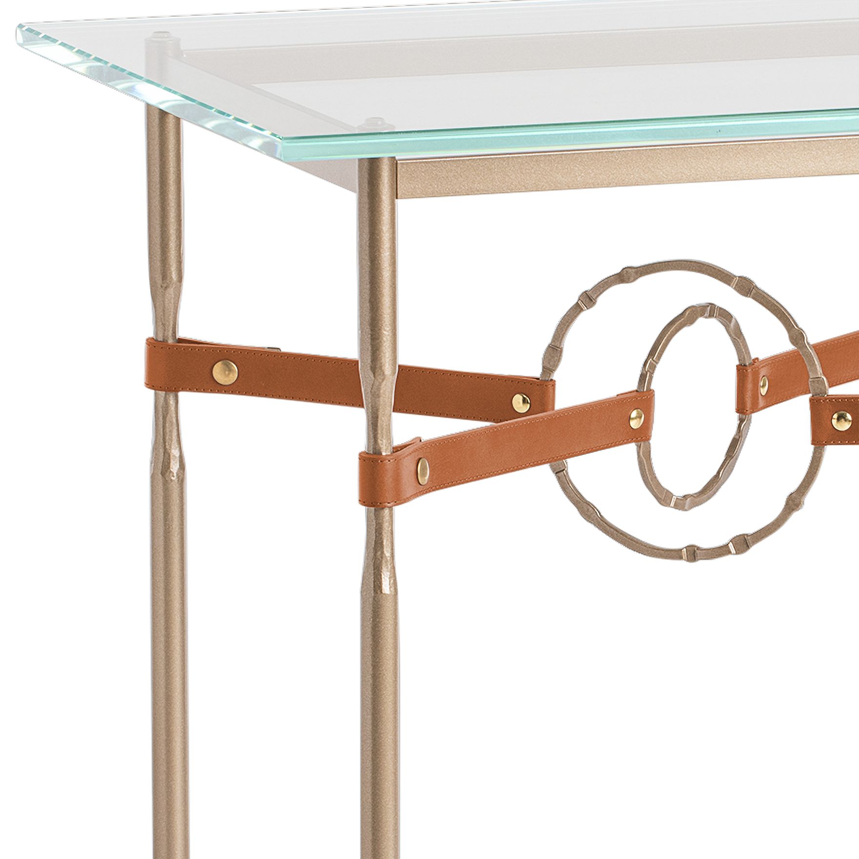 Image 2 Equus 22" Wide Soft Gold with Chestnut Straps Side Table more views