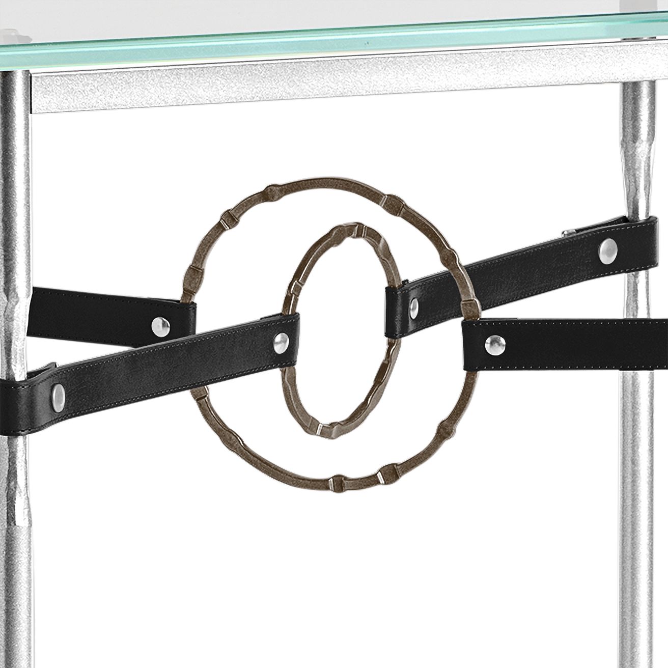 Image 3 Equus 22" Wide Sterling Black Straps Bronze Rings Side Table more views