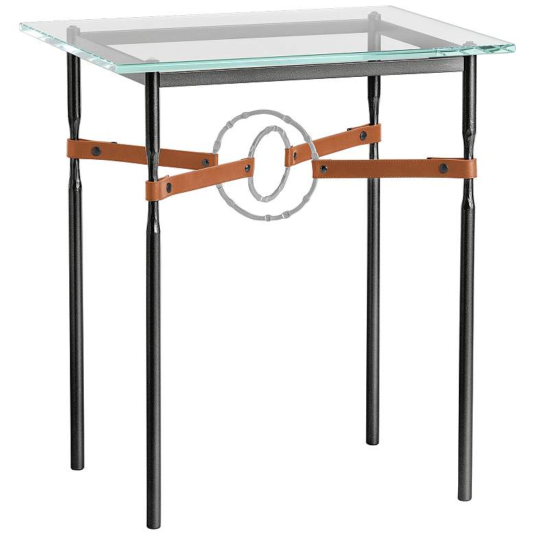 Image 1 Equus 22 inchW Black Side Table w/ Platinum Ring Chestnut Strap