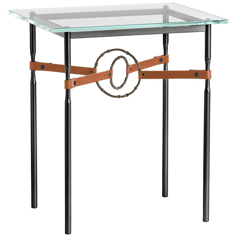 Image 1 Equus 22"W Black Side Table with Bronze Ring Chestnut Strap