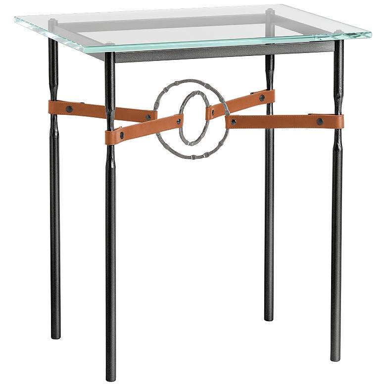 Equus 22&quot;W Black Side Table with Natural Ring Chestnut Strap