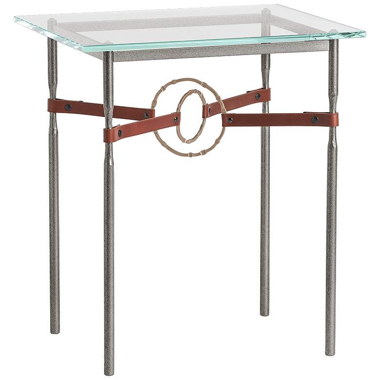 Equus 22 inchW Natural Iron Side Table w/ Gold Ring Brown Strap