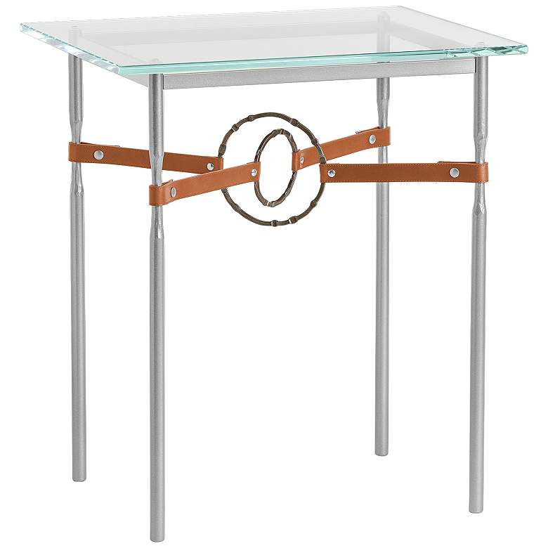 Image 1 Equus 22"W Platinum Side Table w/ Bronze Ring Chestnut Strap