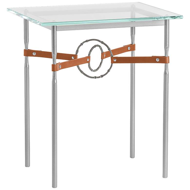 Image 1 Equus 22 inchW Platinum Side Table w/ Iron Ring Chestnut Strap