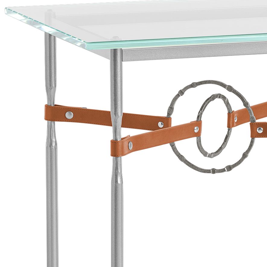 Image 2 Equus 22"W Platinum Side Table w/ Iron Ring Chestnut Strap more views