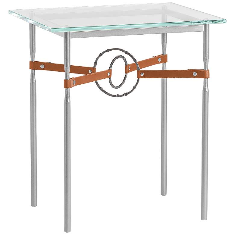Image 1 Equus 22"W Platinum Side Table w/ Smoke Ring Chestnut Strap