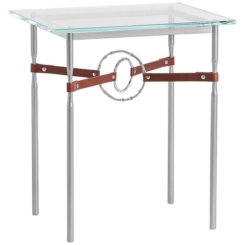 Equus 22 inchW Platinum Side Table w/ Sterling Ring Brown Strap