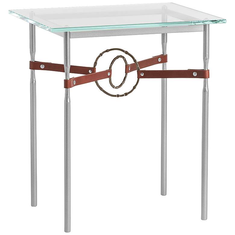 Equus 22 inchW Platinum Side Table with Bronze Ring Brown Strap