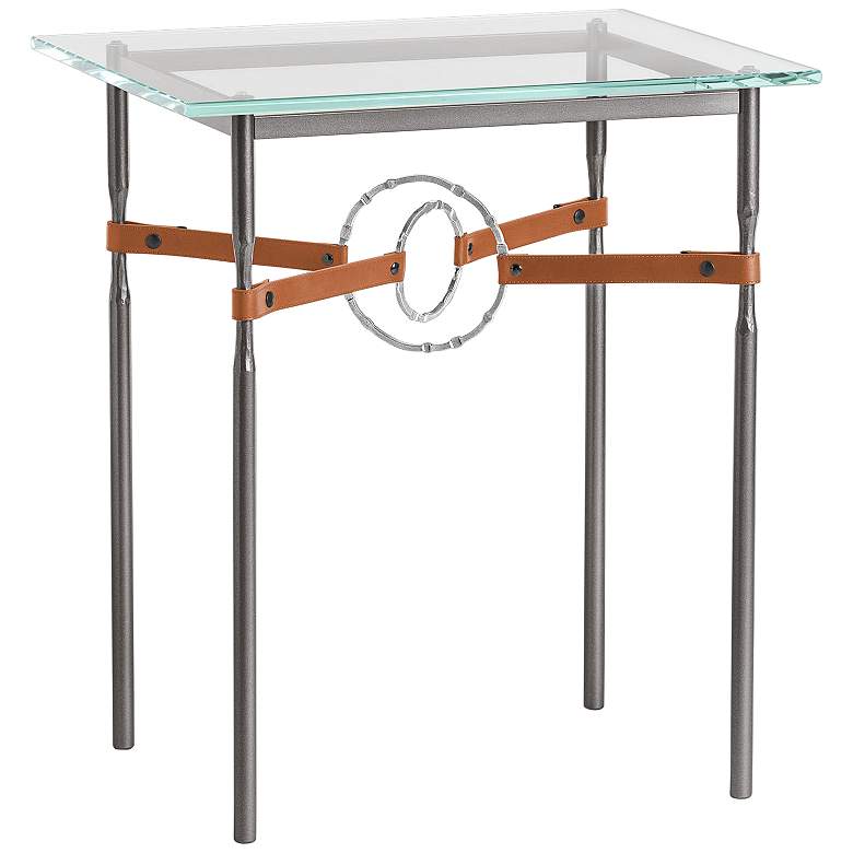 Equus 22 inchW Smoke Chestnut Straps Sterling Rings Side Table