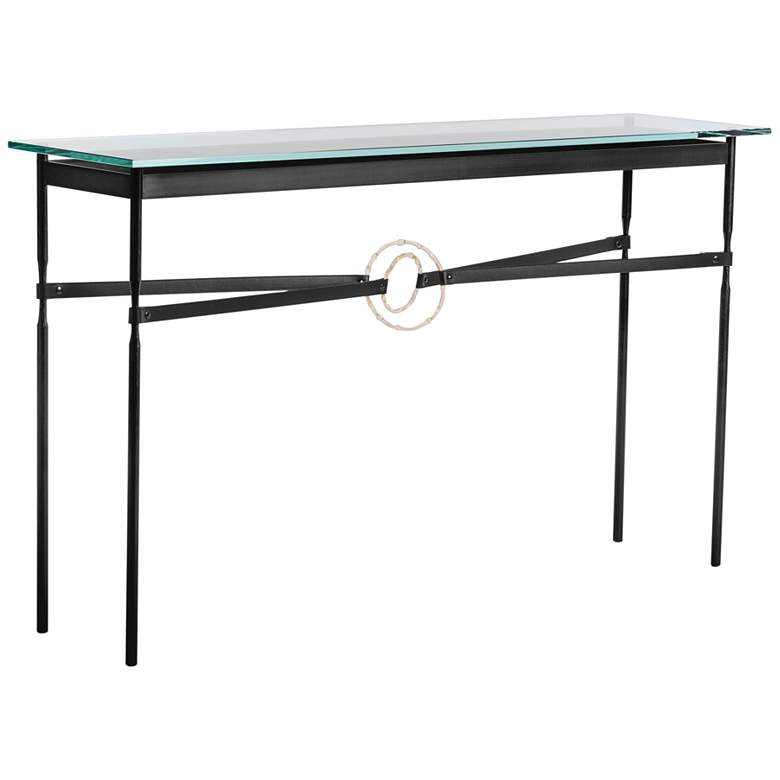 Equus 54 inch Wide Black Console Table w/ Gold Ring Black Strap