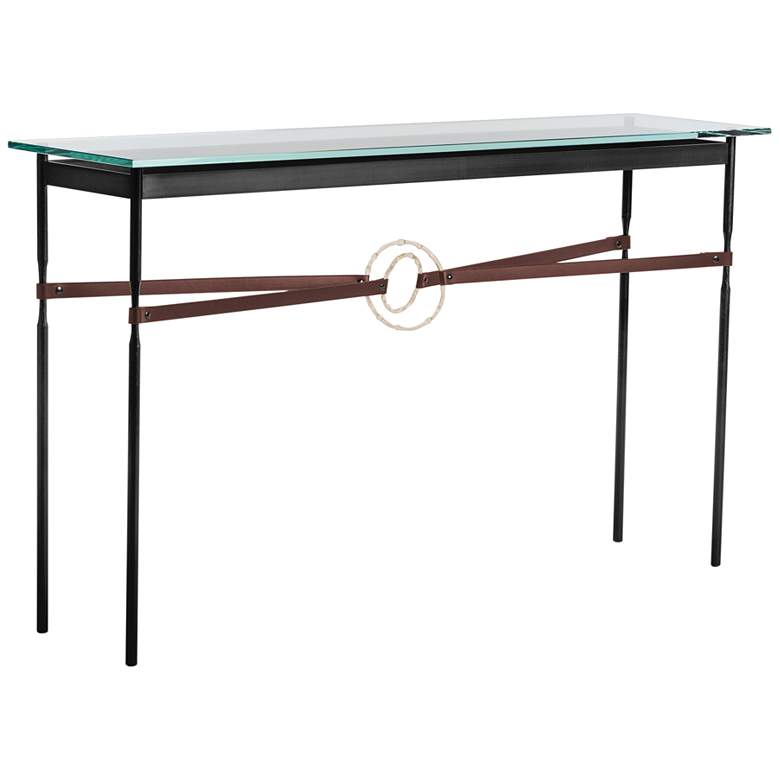 Image 1 Equus 54 inch Wide Black Console Table w/ Gold Ring Brown Strap