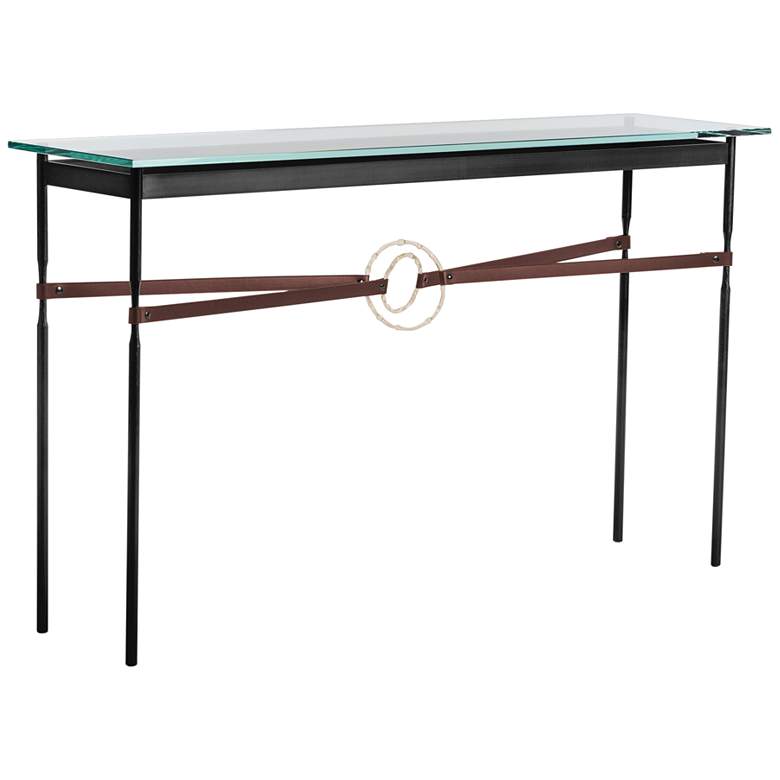 Image 1 Equus 54" Wide Black Console Table w/ Gold Ring Brown Strap