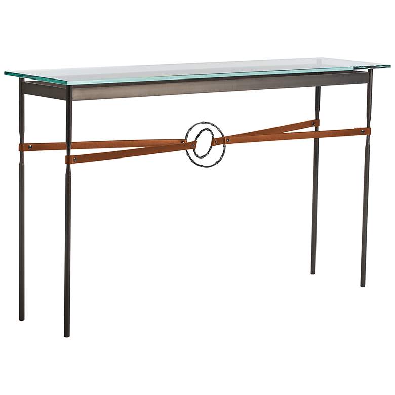 Equus 54 inch Wide Dark Smoke with Chestnut Straps Console Table