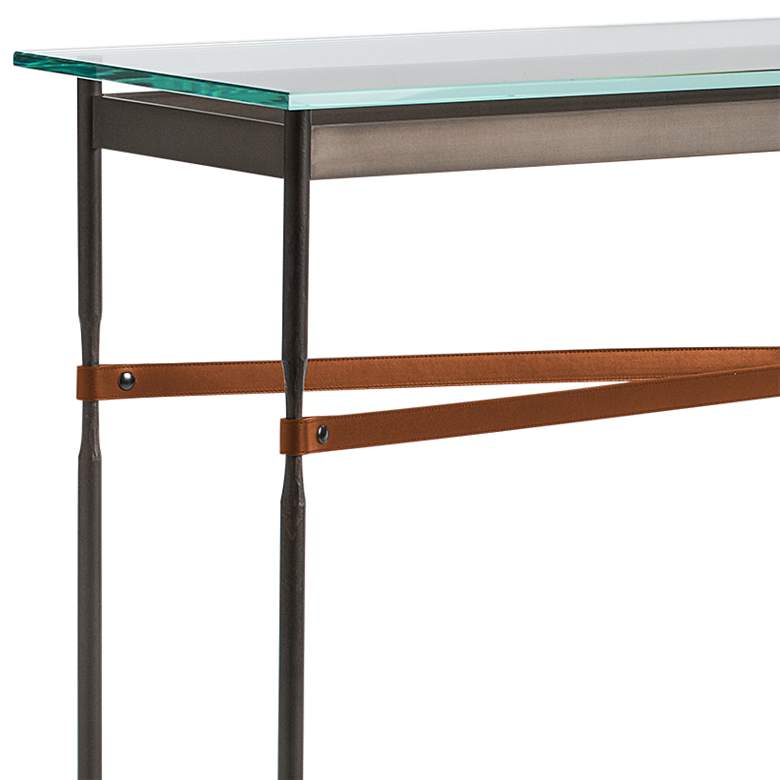 Equus 54 inch Wide Dark Smoke with Chestnut Straps Console Table more views