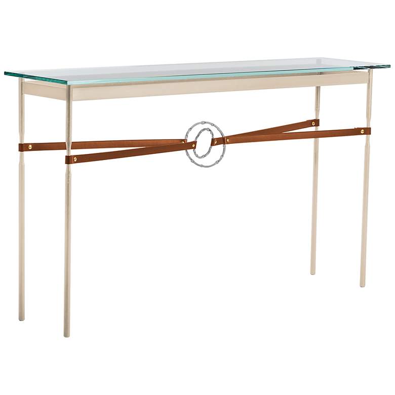 Equus 54 inch Wide Gold Chestnut Straps Platinum Rings Console Table