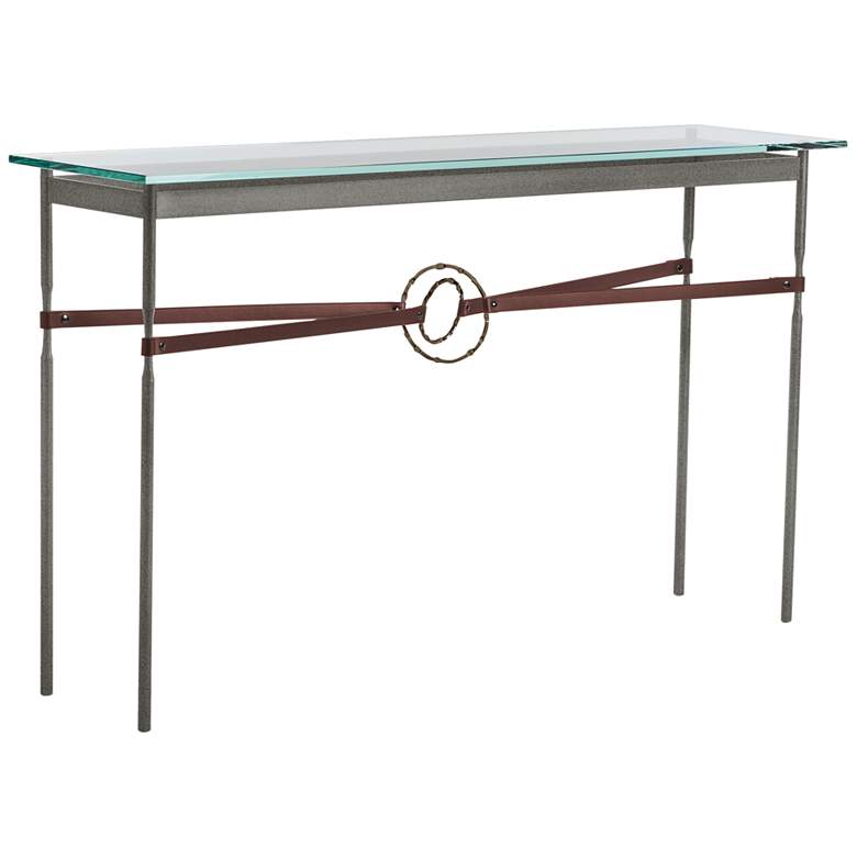 Equus 54&quot; Wide Iron Console Table w/ Bronze Ring Brown Strap