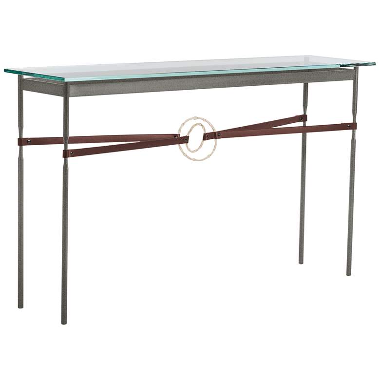 Equus 54&quot; Wide Iron Console Table with Gold Ring Brown Strap