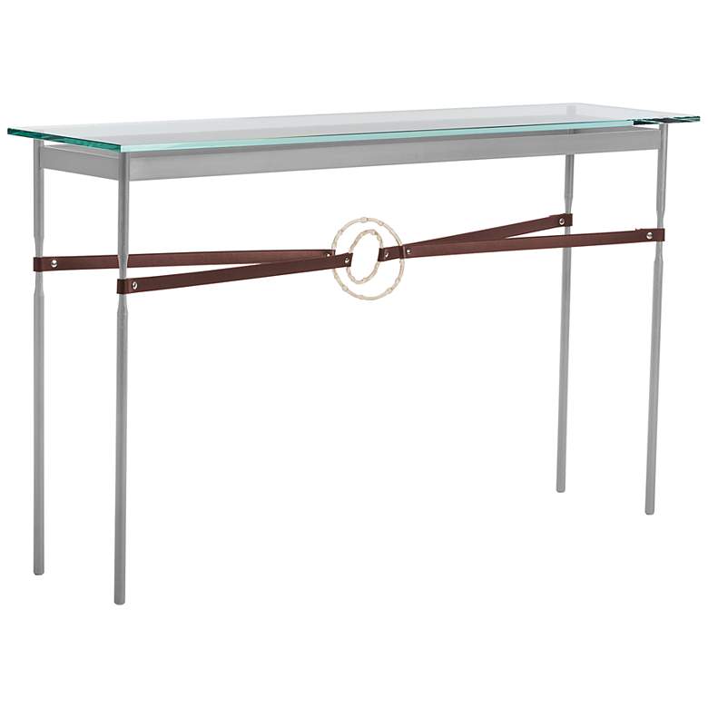 Equus 54 inch Wide Platinum Brown Straps with Gold Rings Console Table