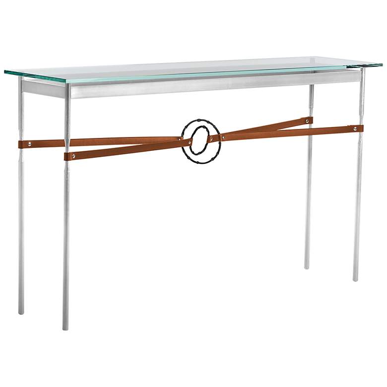 Equus 54 inch Wide Sterling Chestnut Straps Black Ring Console Table