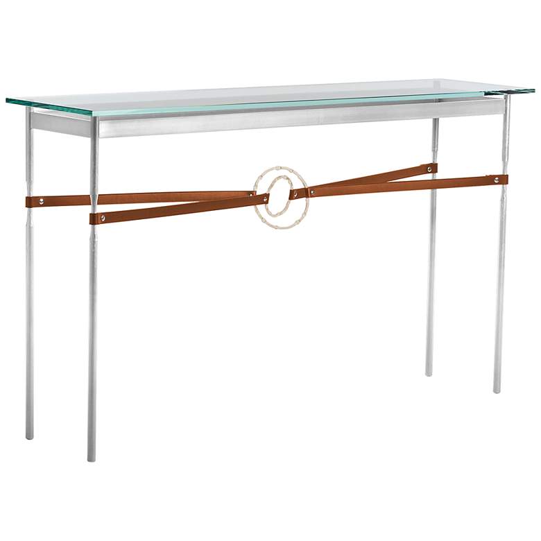 Image 1 Equus 54 inch Wide Sterling Chestnut Straps Gold Rings Console Table