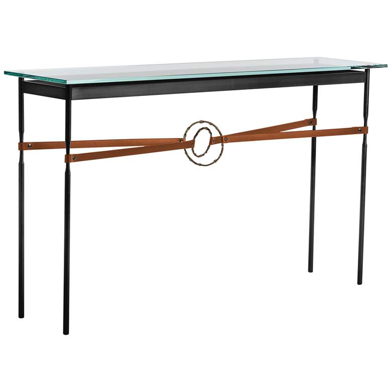 Image 1 Equus 54 inchW Black Console Table w/ Bronze Ring Chestnut Strap