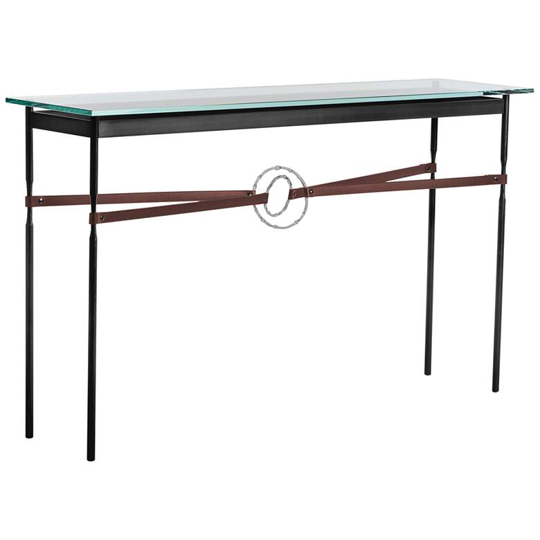 Image 1 Equus 54 inchW Black Console Table w/ Platinum Ring Brown Strap