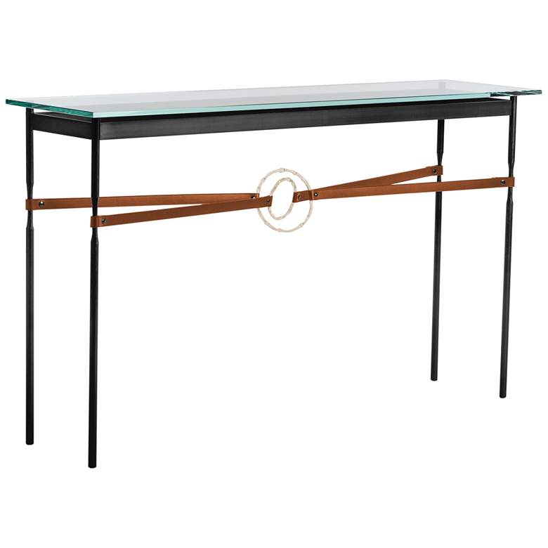 Equus 54&quot;W Black Console Table with Gold Ring Chestnut Strap