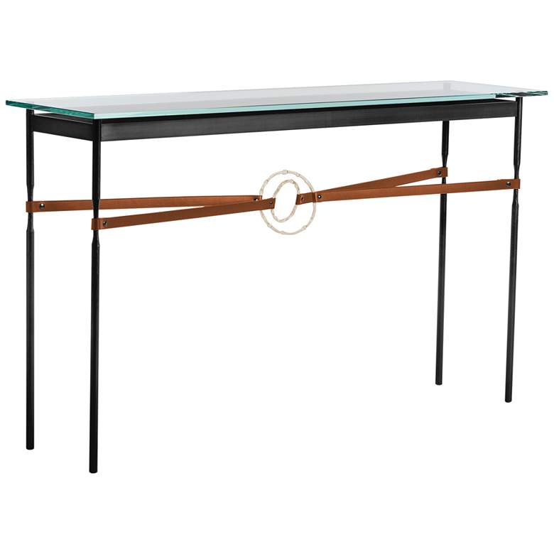 Image 1 Equus 54 inchW Black Console Table with Gold Ring Chestnut Strap