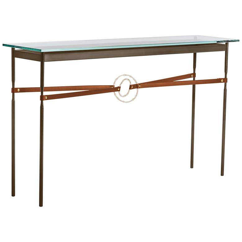 Image 1 Equus 54"W Bronze Chestnut Straps Gold Rings Console Table
