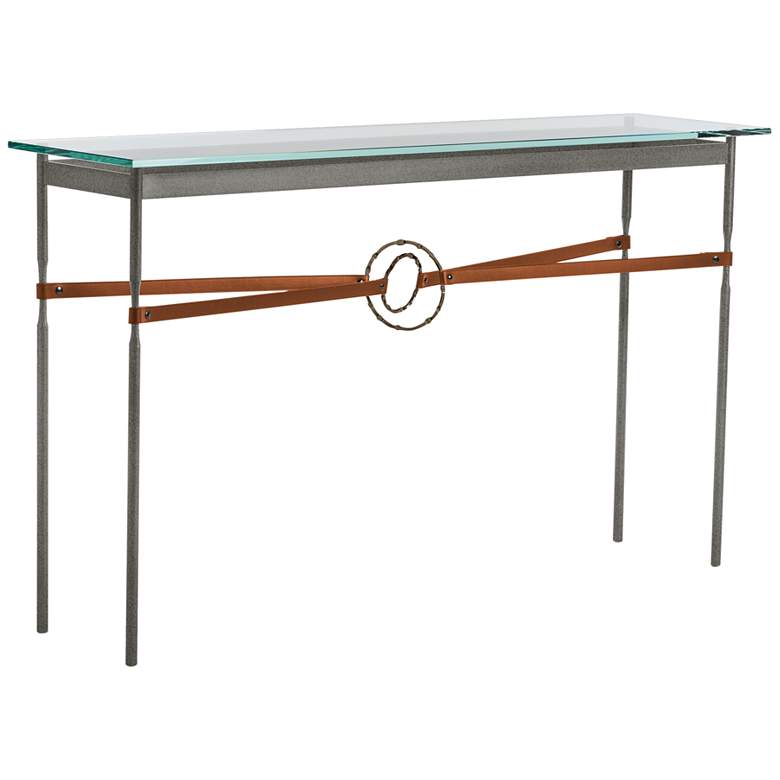 Equus 54 inchW Iron Console Table w/ Bronze Ring Chestnut Strap