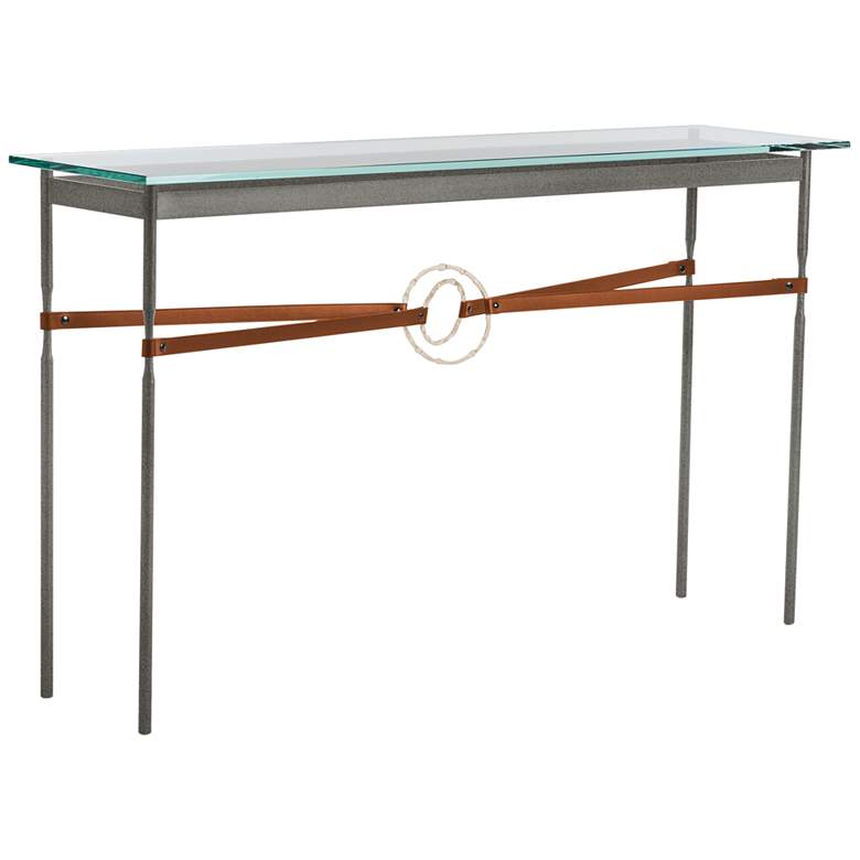 Image 1 Equus 54 inchW Iron Console Table with Gold Ring Chestnut Strap