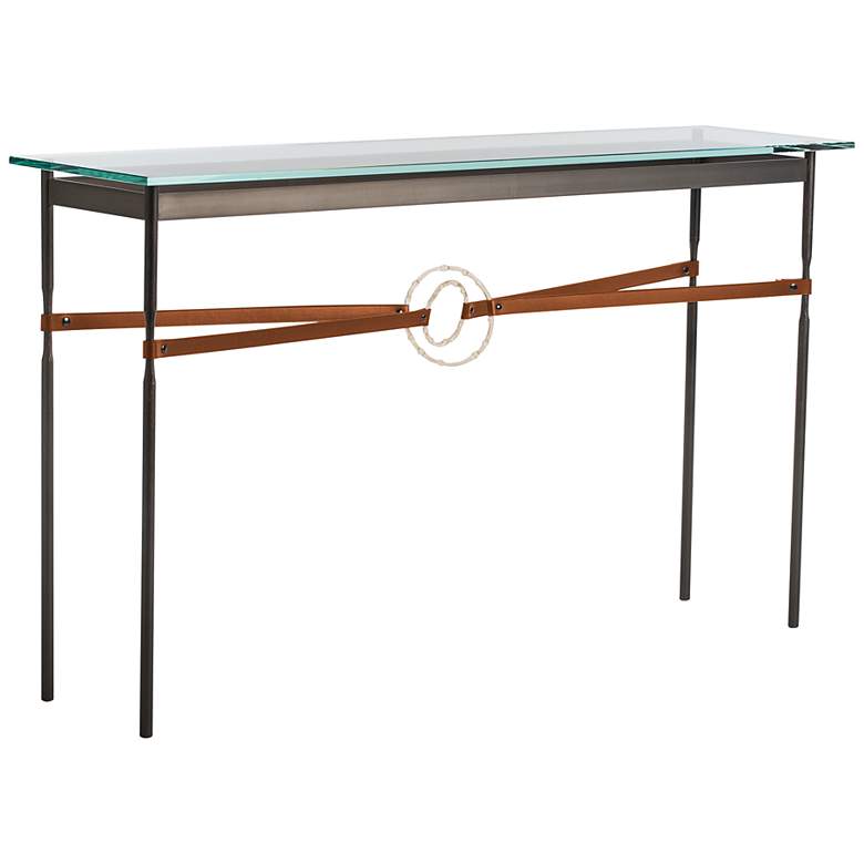 Image 1 Equus 54 inchW Smoke Chestnut Straps w/ Gold Rings Console Table