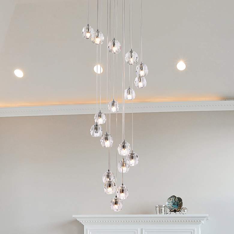 Image 2 Eren 19 3/4" Wide Chrome Steel Crystal 18-Light Pendant