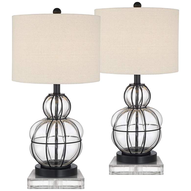 Image 1 Eric Blown Glass Gourd Table Lamps With 8" Square Risers