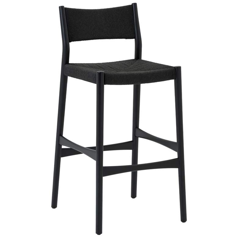 Image 1 Erie Black Woven Paper Cord and Wood Bar Stool
