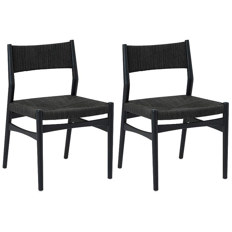 Image 1 Erie Black Woven Paper Cord and Wood Dining Chairs - Set of 2