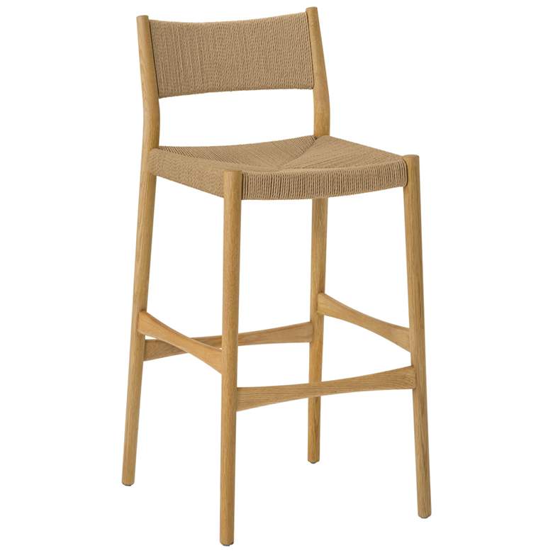 Image 1 Erie Woven Paper Cord and Oak Wood Bar Stool